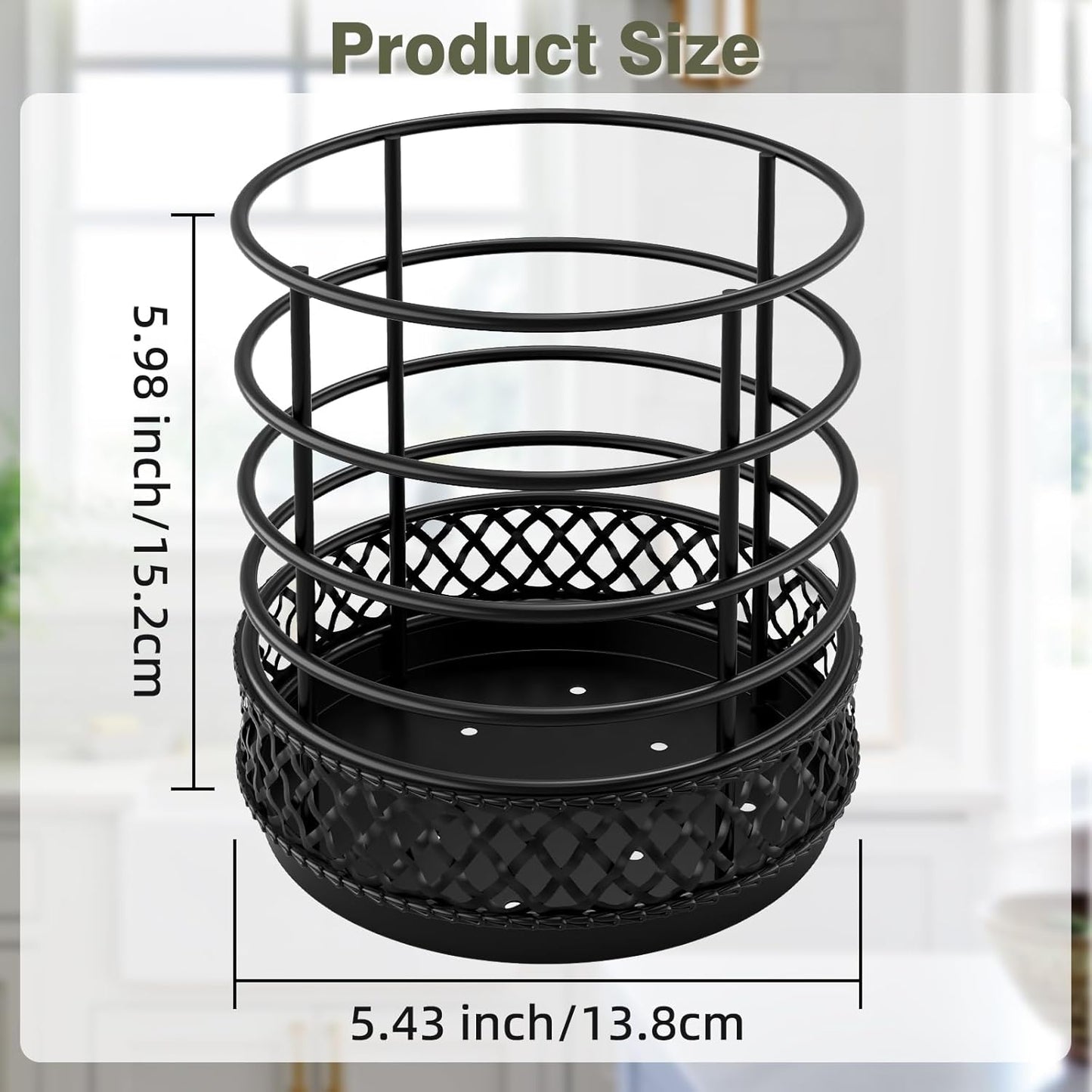 Kitchen Utensils Holder with 5 Compartments, Corner Utensil Caddy for Countertop, Black Large Wooden Utensil Organizer for Kitchen Countertop for Silverware Spoon Spatula