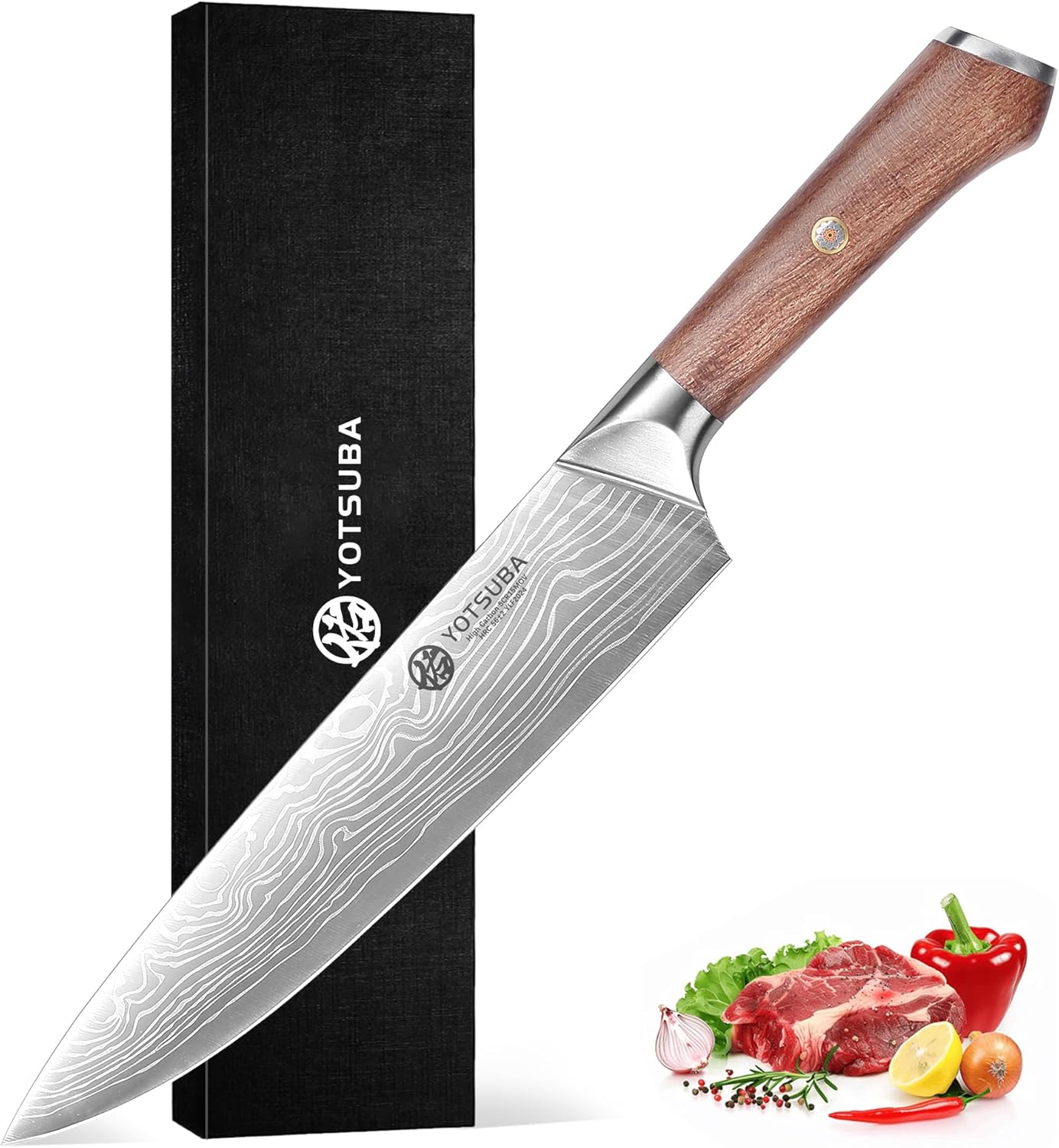 YOTSUBA Carving Knife and Fork Set, Meat Cutting Knife, Razor-Sharp German Stainless Steel Knives Fork Set with Ergonomic Wood Handle, Slicing Knives for Meats, BBQ & Vegetables