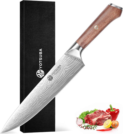 YOTSUBA Carving Knife and Fork Set, Meat Cutting Knife, Razor-Sharp German Stainless Steel Knives Fork Set with Ergonomic Wood Handle, Slicing Knives for Meats, BBQ & Vegetables