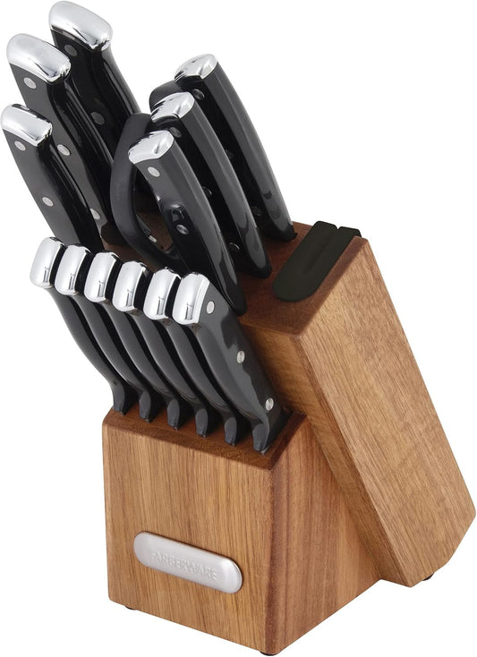 Farberware Edgekeeper Triple Riveted Knife Block Set with Built in Sharpener, 14-Piece, White