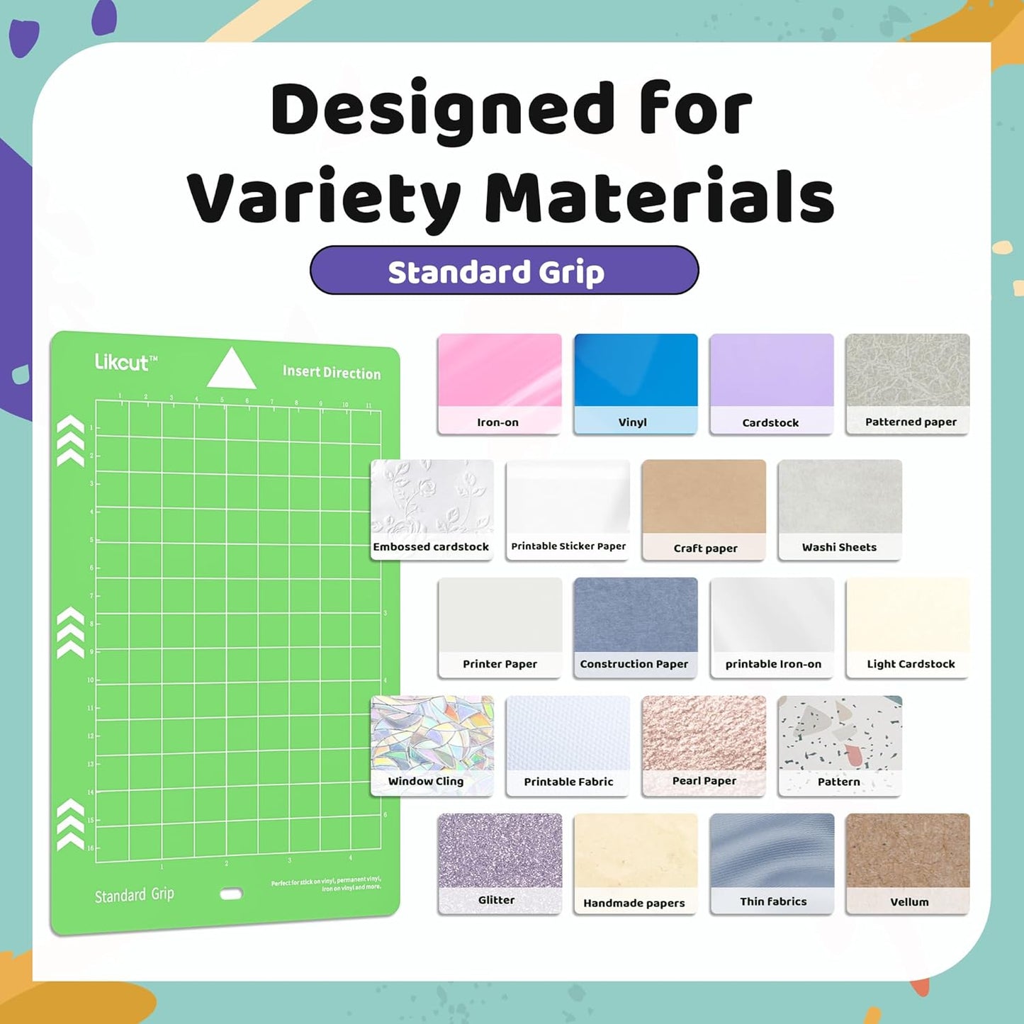 Likcut Cutting Mat for Glee S501 Cutter, 4.5" X 6.5" Standard Grip Mat for DIY Crafty, 3 Packs Likcut Accessories Mats, Adhesive Sticky Green Quilting Replacement Cut Mats for Iron On, Vinyl and More