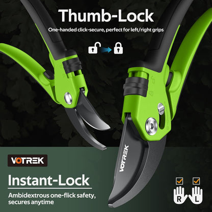 VOTREK® Pruning Shears, [Patented Stepless Handle Opening] - Garden Clippers with Ultra-Sharp SK5 Steel for Weak Hand, Bonsai Scissor Universal Fit for All Hand Sizes, Effortlessly Cut 1-Inch Branches