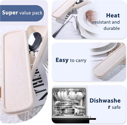 HANSGO Stainless Steel Travel Utensil Set with Case, 4-Piece Portable Knife Fork Spoon Set for Lunch Box, Office, School & Outdoor Use