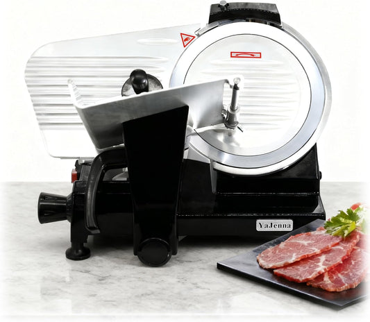 Black Electric Meat Slicer 10" 300W Deli and Ham Food Cheese Jerky Steak Slicer Cutting Machine with ETL Approved Semi-Auto 0-15MM Adjustable Slice Thickness