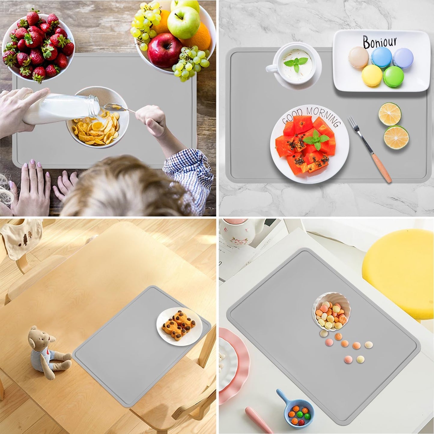 Extra Large Dark Green Countertop Mat - Silicone Table Kitchen Desk Mat - Non-Slip & Heat Resistant - Dinner Placemat Pastry Dough Rolling Mat - Colors A