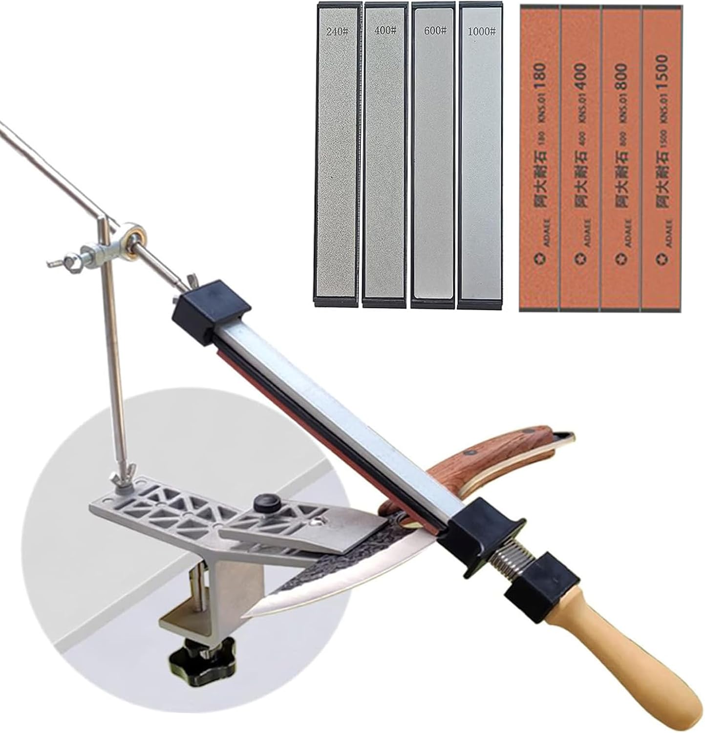 Professional Sharpener with 6 Sharpening Stones, Fixed Angle Kitchen Chef Knife Sharpening Set, Grinding Grip System Tool, Professional Sharpening