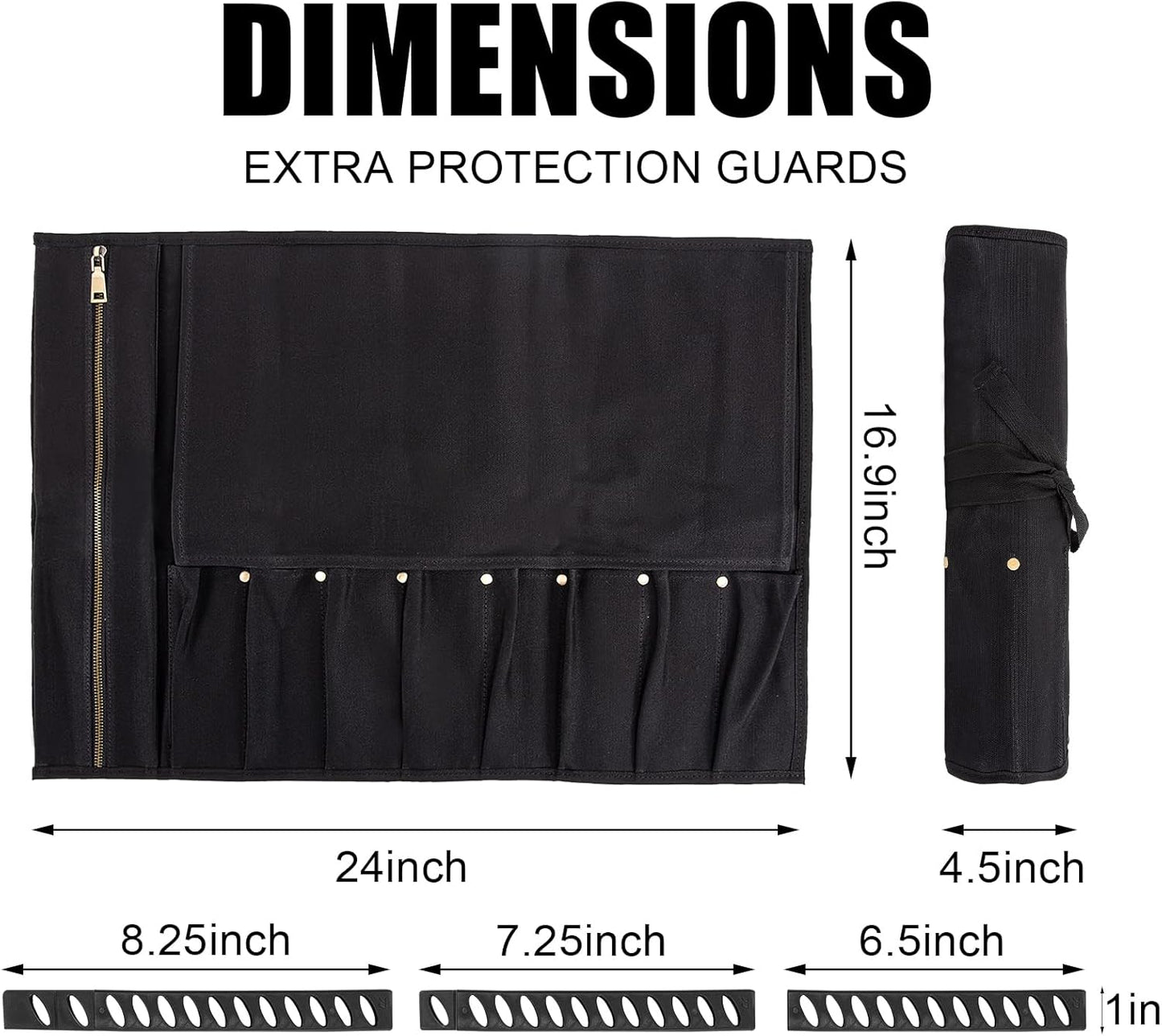 Chef Knife Roll Bag, Waxed Canvas knife bags for chefs professional, Portable 8 Slots Chef Knife Case With 1 Zipper Pockets & 8 Plastic Knife Guards Can Camping and Hold Home Kitchen Knife Tools