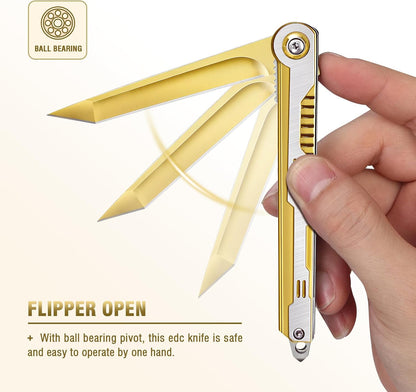FUNBRO EDC Pocket Knife - 7CR13Mov Steel Tanto Blade, Slim Survival Knife with Clip and Liner Lock, Window Breaker for Outdoor Camping- Stocking stuffer Gifts for Men Women
