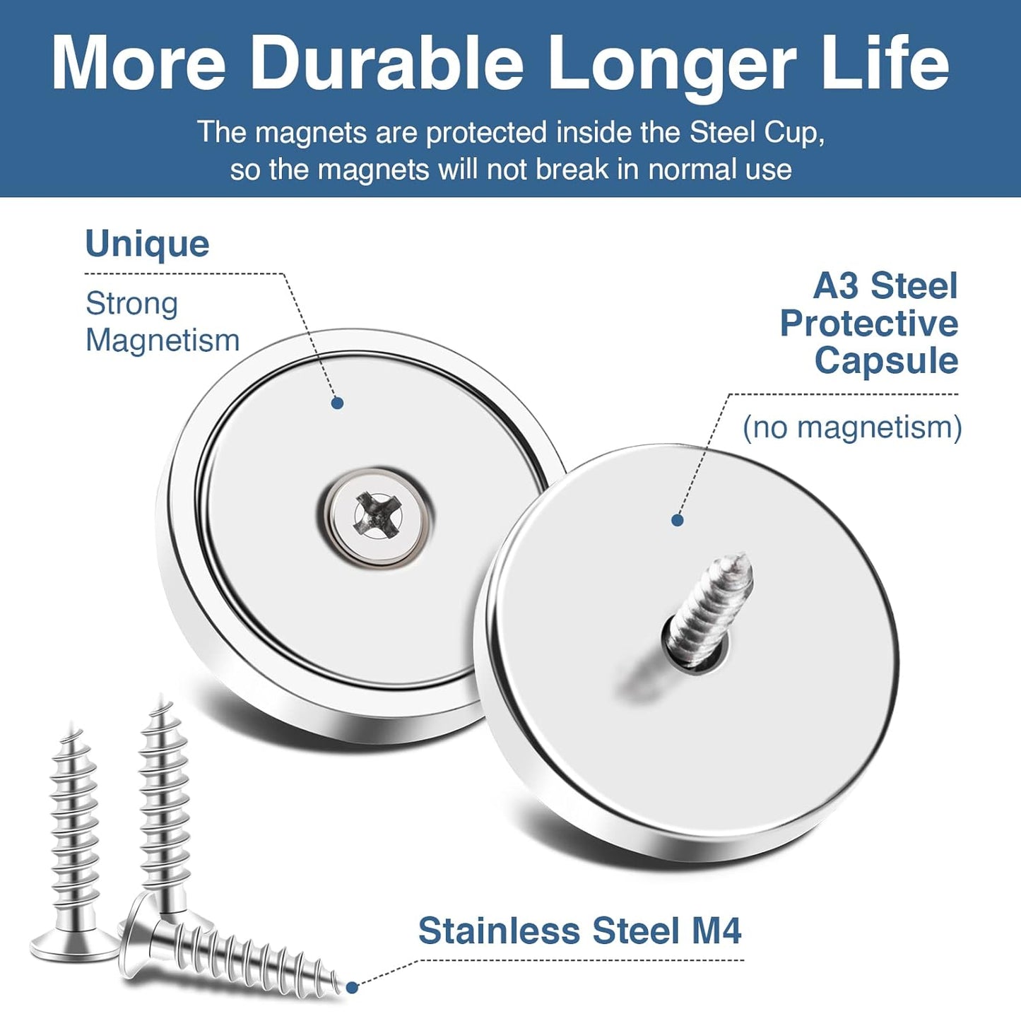 MIKEDE 12 Pack Neodymium Bar Magnets, 70LB Strong Rare Earth Mounting Magnet Heavy Duty, Rectangular Magnet with Countersunk Hole and Steel Capsule, Magnets Strips for Home, Garage - 2.36x0.53x0.2in