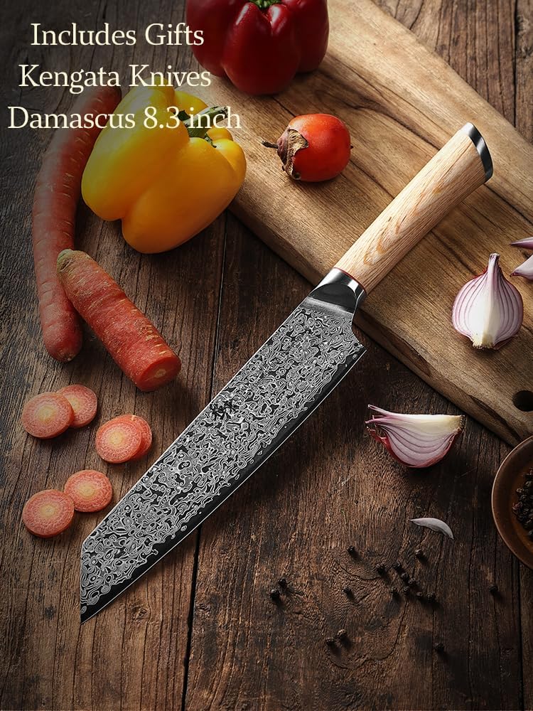 DONGSUN 8 Inch Damascus Chef Knife with North American Black Walnut Sheath, 67-Layer VG10 Forged Steel Japanese Gyuto, Professional Durable Sharpness