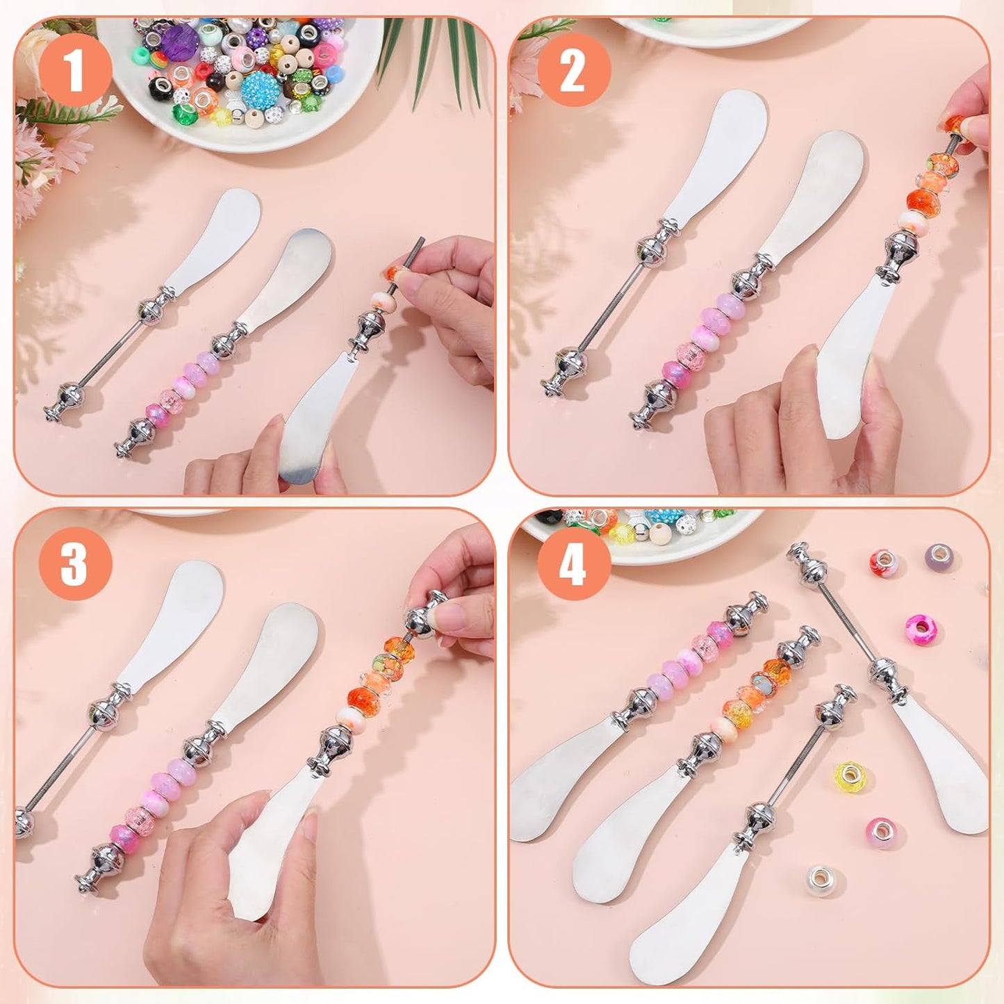 6 PCS Beadable Cheese Spreader Knives Reusable Beaded Butter Spreader Knife DIY Decorative Stainless Steel Spreaders Knife for Charcuterie Board Party Kitchen Birthday Wedding Christmas