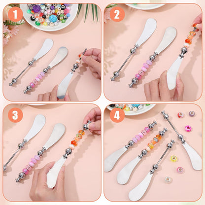 6 PCS Beadable Cheese Spreader Knives Reusable Beaded Butter Spreader Knife DIY Decorative Stainless Steel Spreaders Knife for Charcuterie Board Party Kitchen Birthday Wedding Christmas