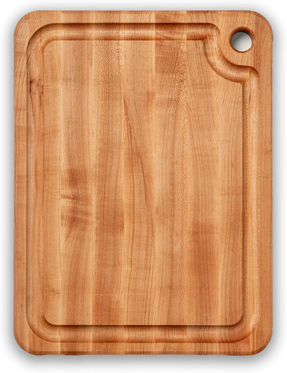 John Boos Prestige Series Rectangular Wooden Maple Cutting Board 18”x12” – 1.25” Thick, 8-lb Reversible Butcher Block with Juice Groove, Edge-Grain & Finger Grip Hole – Made in the USA