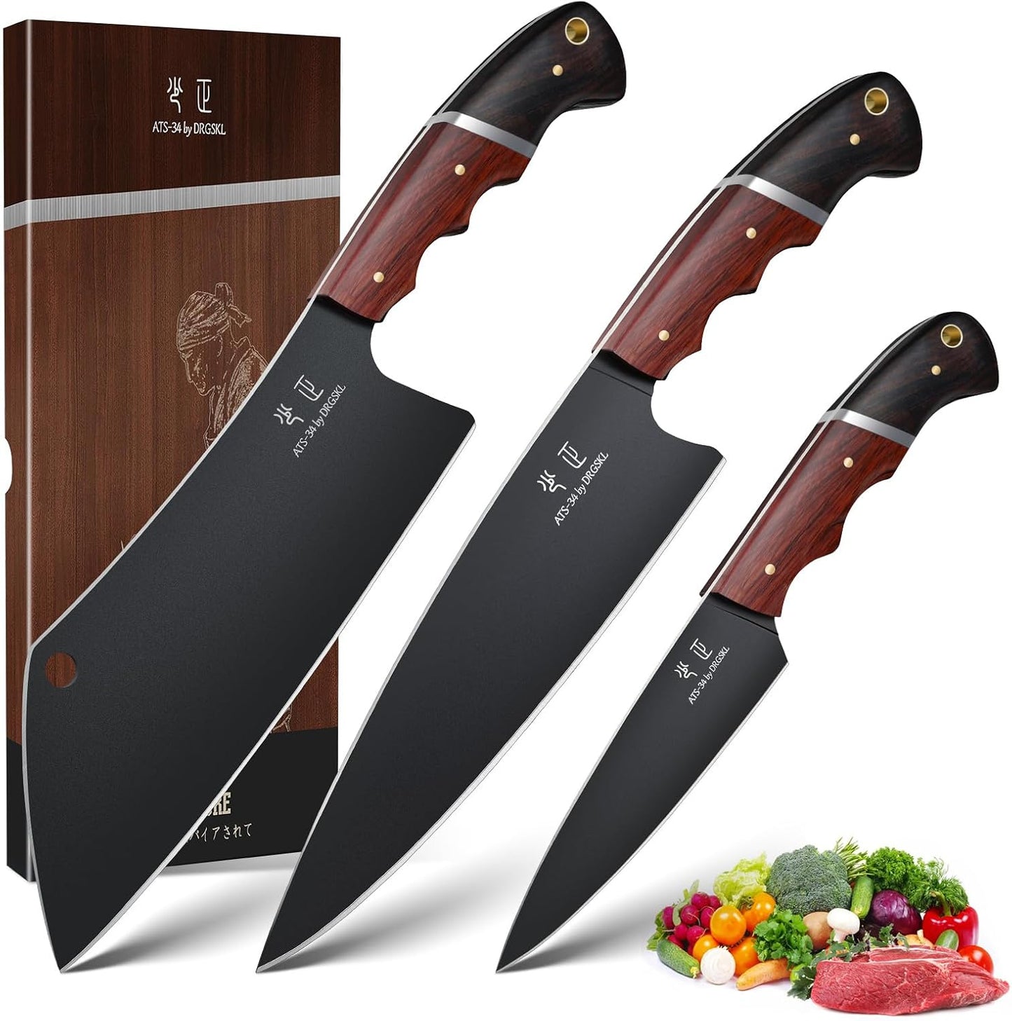 DRGSKL Boning Knife 7 inch - Brisket Trimming Knives for Meat Cutting, Black Butcher Slicing Knives with Full Tang Handle, Kitchen Fillet Knife for Birthday Dad Mom Gift