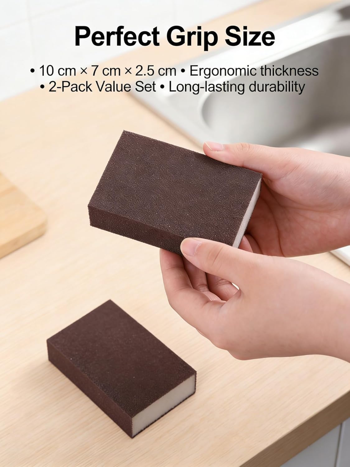 2 pcs Sanding Sponge, Nano Emery Cleaning Pads for Pots Pans and Grill Rust Removal, Multipurpose Scrubber Sponge for Kitchen Sink, Oven, and Bathroom, No Chemical Cleaner Needed