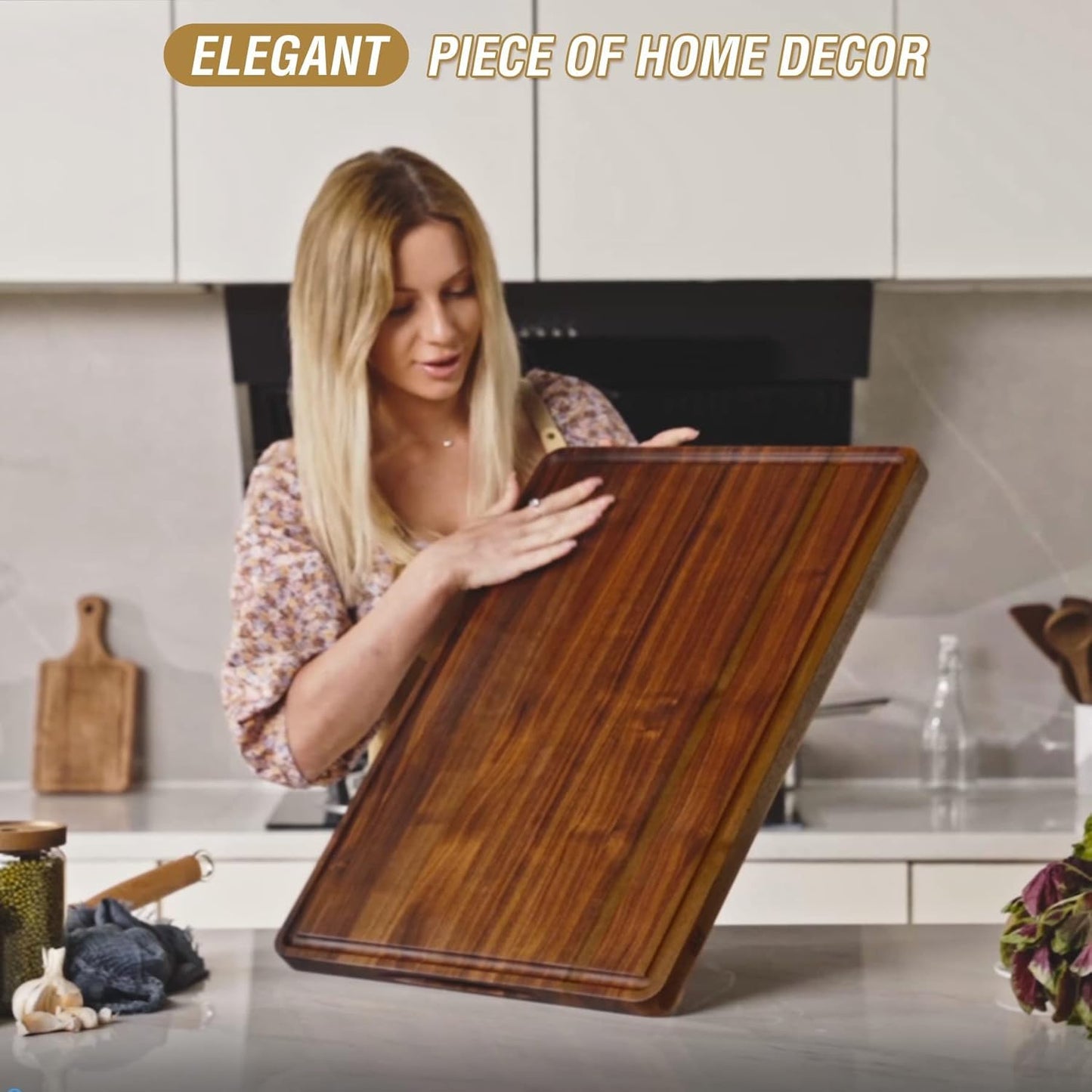 AZRHOM Large End Grain Walnut Wood Cutting Board 17x13x1.5 in Thick Butcher Block for Kitchen with Non-slip Mats Juice Groove & Handles (Gift Box)