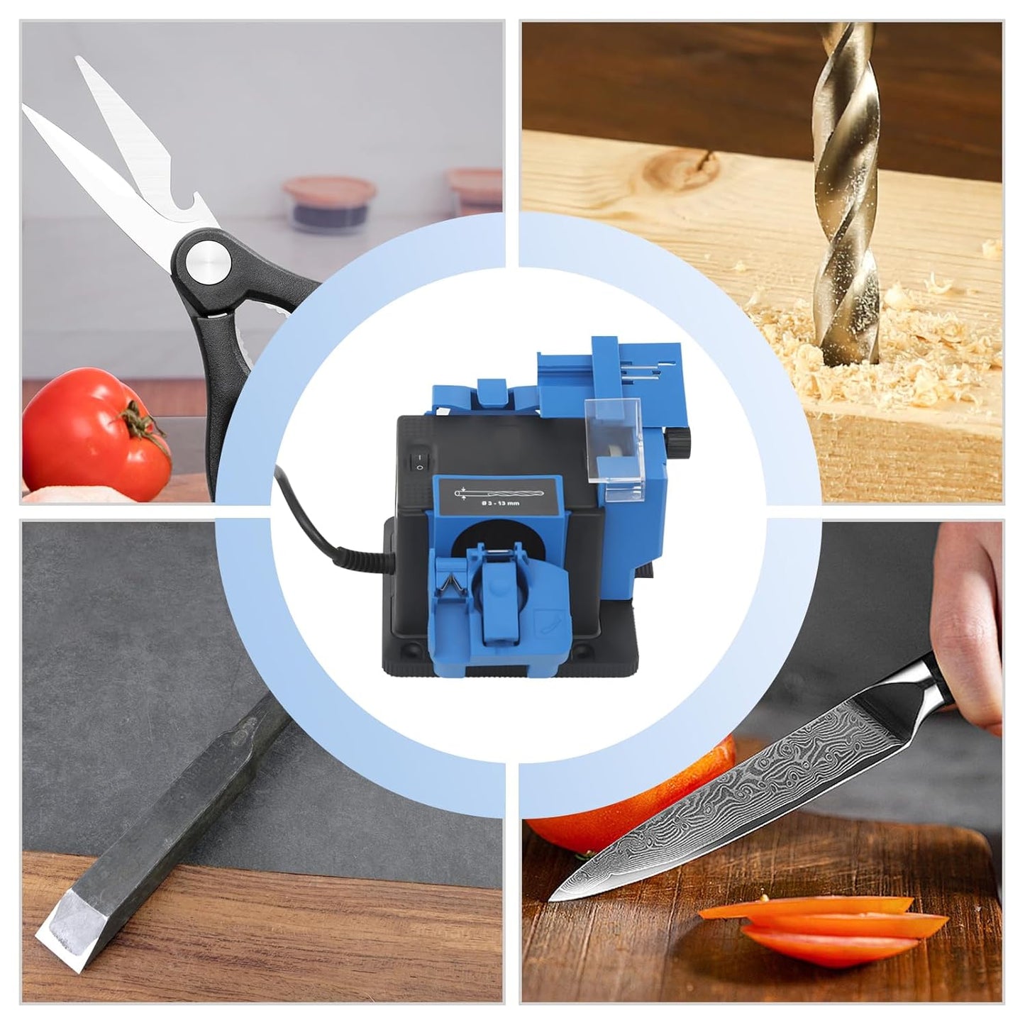 Multifunctional Electric Sharpener, 96W High Strength Drill Bit Grinding Machine Sharpening Machine with Four Anti-Slip Feet Knife,Scissor Sharpening Tool Applicable Drill 0.12-0.51inch (110V)
