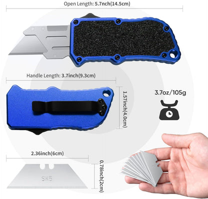 XXV Aluminum Alloy Utility Knife, Box Cutter,Cute Heavy Duty Pocket Knife, Safety Replaceable Blade EDC Razor Knives with 10Pcs Replaced Blades,Black