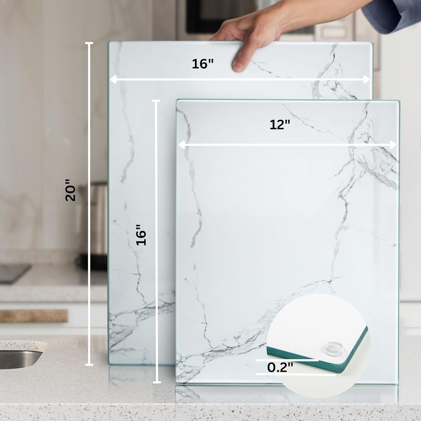 Kitchenville Glass Cutting Board 20”x16”: Tempered Glass Kitchen Counter Protector - Durable- Scratch-Resistant, Heat-Proof - Clear Design