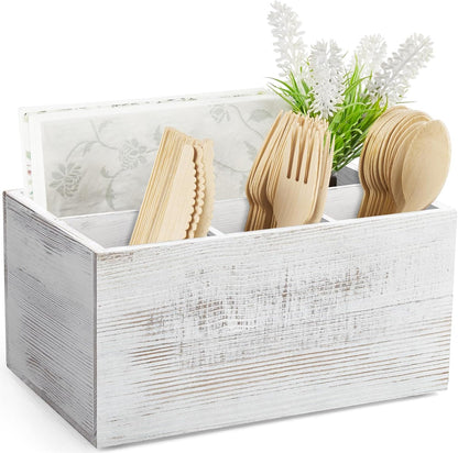 DRASTAR Utensil Holder, Wooden Silverware Caddy, Picnic Cutlery Organizer, Countertop Silverware Holder for Party, Pink