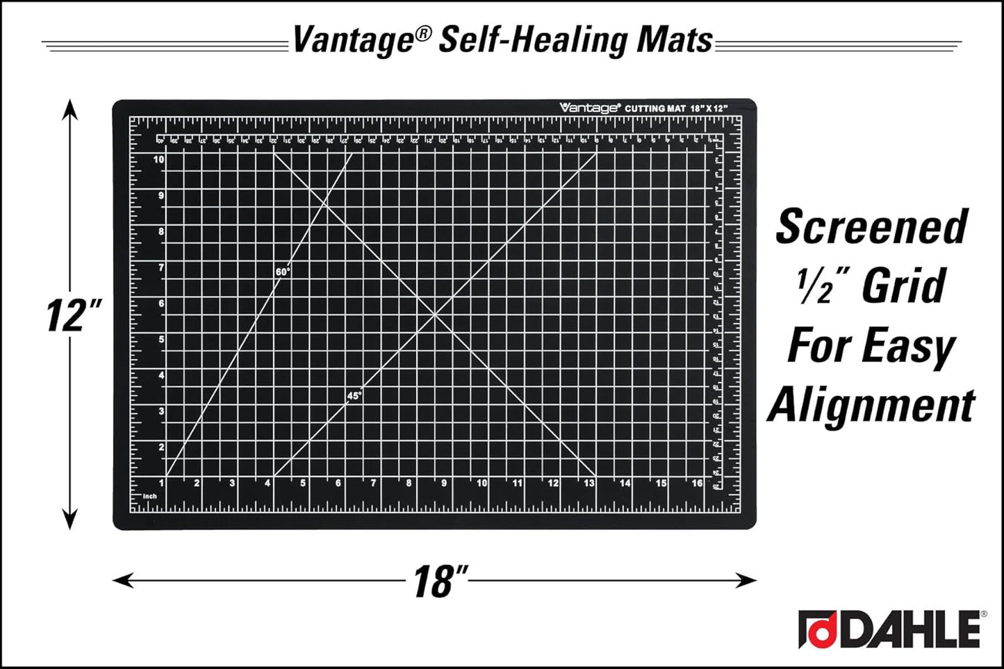 Dahle Vantage 10680 See-Through Premium Self-Healing Cutting Mat, 9"x12", 1/2" Grid, 5 Layers for Max Healing, Perfect for Crafts & Sewing, Clear