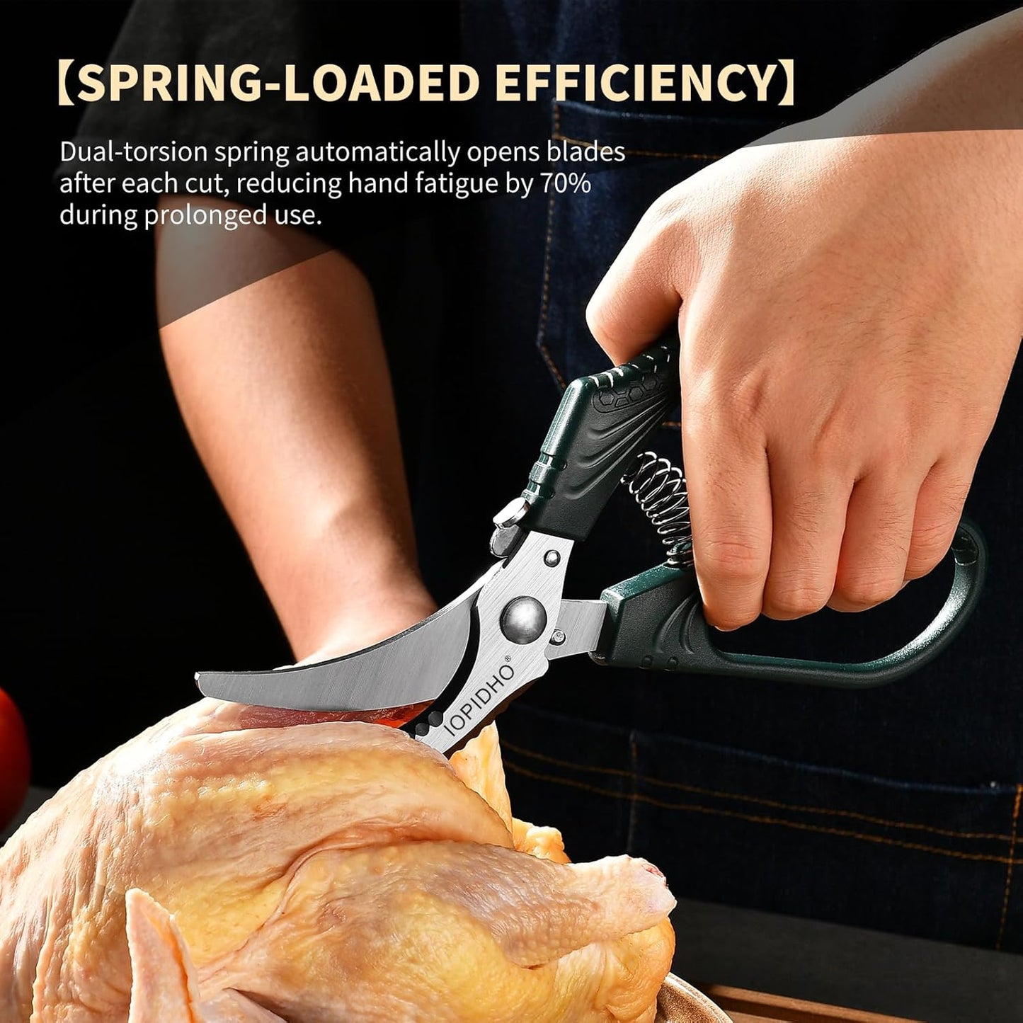 Heavy Duty Poultry Shears, Kitchen Shears with Non-Slip Handle & Safety Lock, All Purpose Kitchen Scissors for Chicken, Meat Cutting, Turkey, Fish, Vegetables, Spring Loaded, Dishwasher Safe