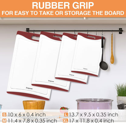 Empune Extra Large Cutting Boards, Plastic Cutting Boards for Kitchen (Set of 4) Cutting Board Set Dishwasher Safe Chopping Board with Juice Grooves Easy-Grip Handles, Black