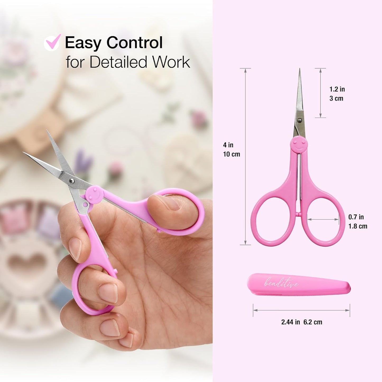 Beaditive High Precision Detail Scissors Set (2-Pc) Sharp, Fine Tips | Paper Cutting, Scrapbooking, Sewing, Crafting | Stainless Steel | Protective Cover (Pastel)