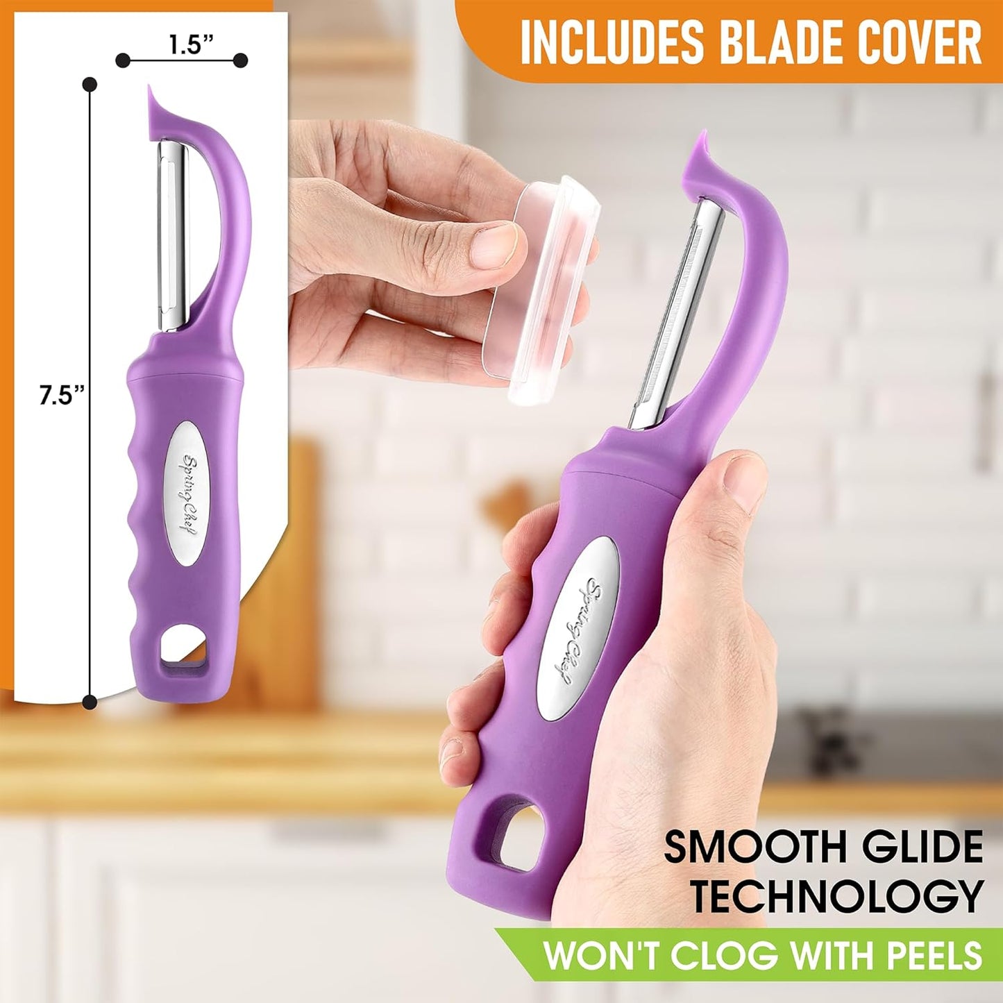 Spring Chef Premium Swivel Vegetable Peeler, Soft Grip Handle and Ultra Sharp Stainless Steel Blades - Perfect Kitchen Peeler For Veggie, Fruit, Potato, Carrot, Apple - Black