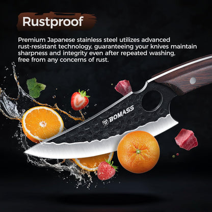 Butcher Knife Meat Cleaver Knife, Hand Forged Japanese Knife Set of 3, High Carbon Kitchen Knife & Serbian Chef Knife & Boning Knife for Meat Cutting, Outdoor Cooking BBQ Camping Gift for Men