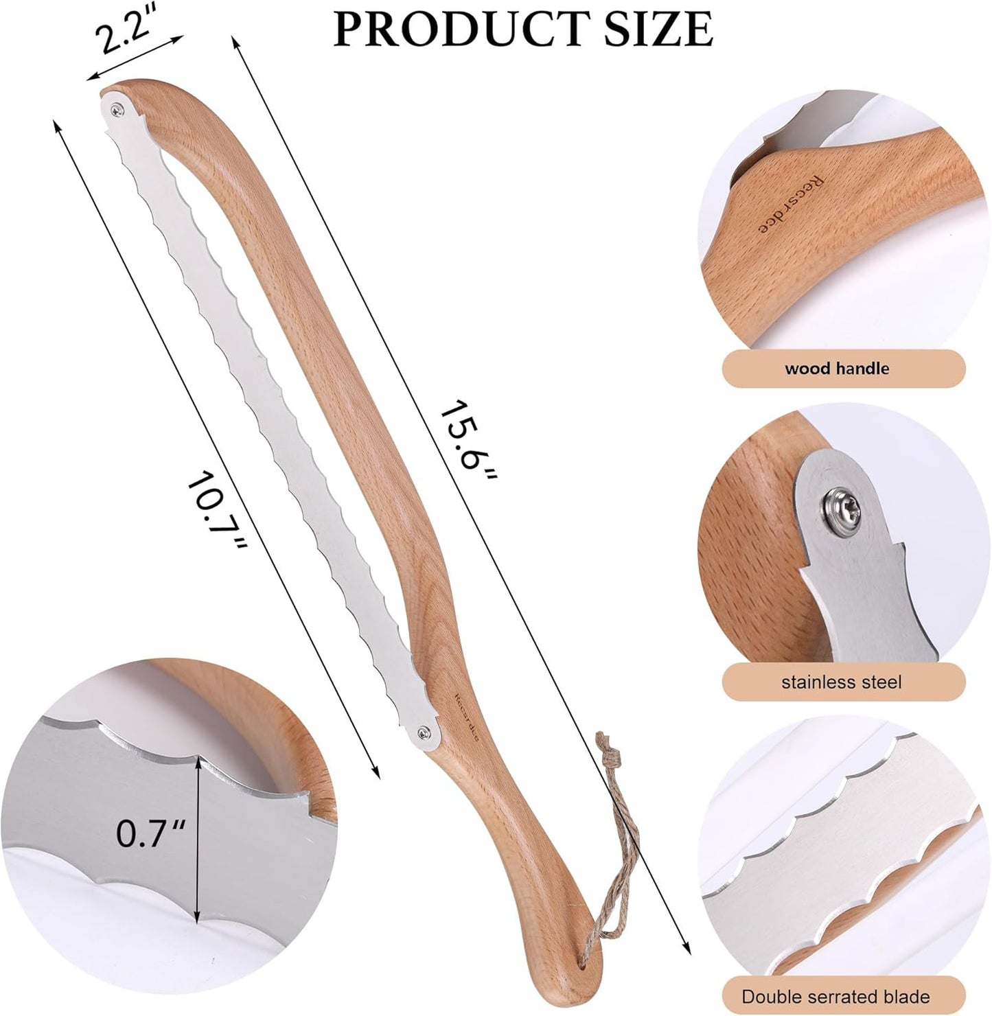Premium Bow Design Bread Slicer, 15.6" Bread Knife for Homemade Sourdough & Baguette, Thin & Even Cuts, Right-Handed Use, Food Grade Stainless Steel Blade