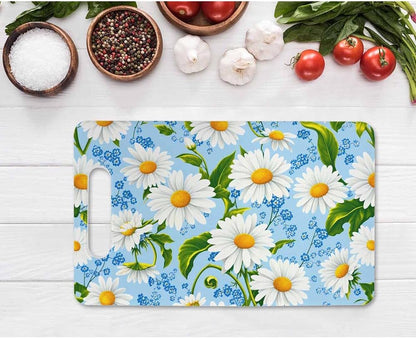 Coffee Set Cutting Board with Handles Coffee Maker Muffin Cup Flower Hot Drink Love Cutting Boards Plastic Safe Chopping Board for Kitchen 16" x 10" x 0.24"
