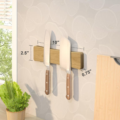 Magnetic Knife Holder for Wall, 16" Acacia Wood No Drill Knife Magnet Strip Use as Tool Key Storage Knife Bar, Powerful Wall Mounted Magnetic Knife Rack for Refrigerator & Kitchen Utensil Organizer