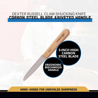 Dexter-Russell 3" Clam Shucking Knife | S17 | Carbon Steel Blade with Riveted Beechwood Handle | Made in USA | Traditional Clam Opener