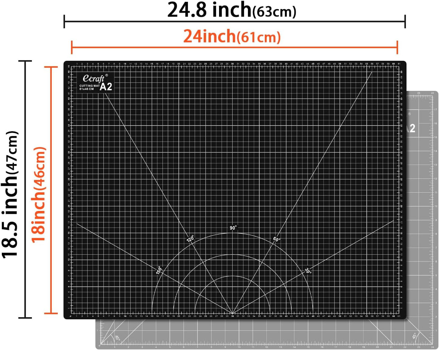 Ecraft Self Healing Cutting Mat 18x12 Inch A3, 5-Ply Double Sided Rotary Cutting Board with Grid, Grey/Black for Sewing, Quilting, Fabric & Craft Projects