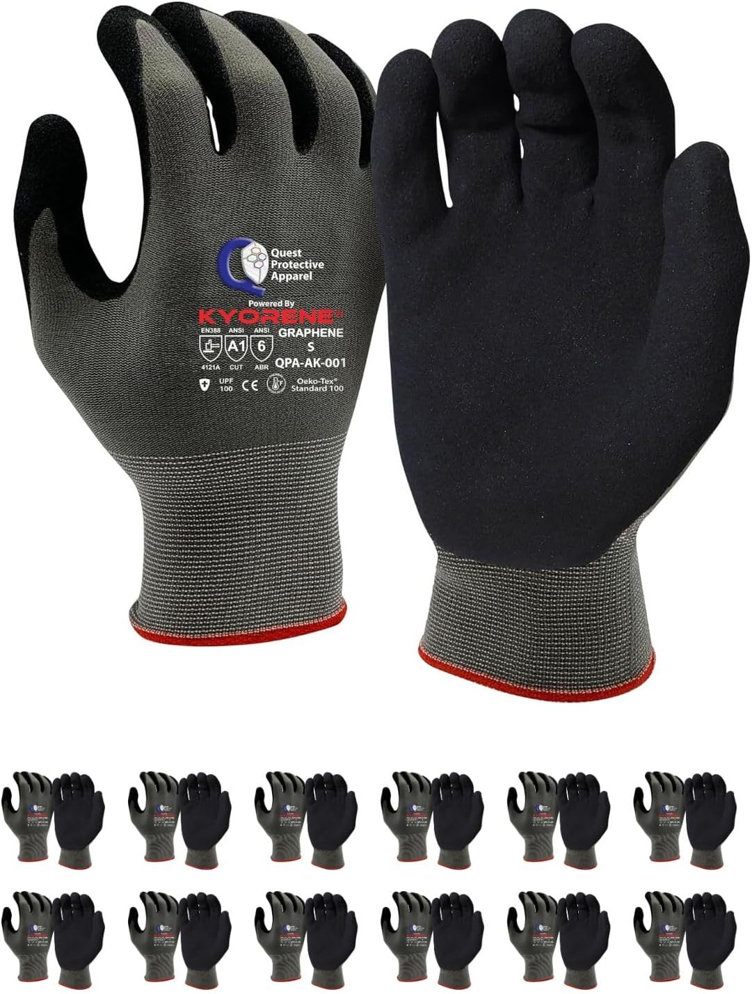 Quest Protective Apparel Cut Resistant Work Gloves (ANSI A1) – Lightweight Graphene Gloves for Gardening, DIY, Mechanical & General Handling – Breathable Grip Gloves for Men & Women – Large, Pack of 3
