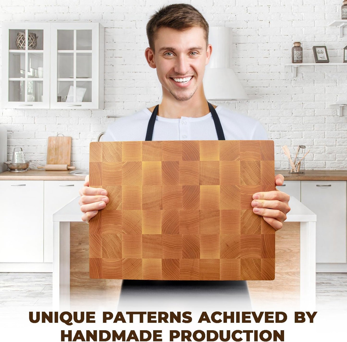 Wooden Cutting Board for Kitchen (16 x 12 In Oak Wood) – Premium Kitchen Chopping Board for Meat Cheese and Vegetables [1.5 in Thick] – Butcher Block Kitchen Essentials for Cooking - End Grain Board