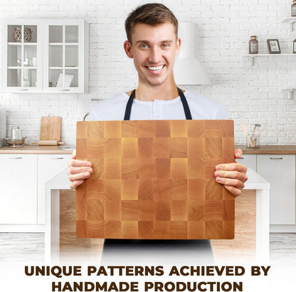 Wooden Cutting Board for Kitchen (16 x 12 In Oak Wood) – Premium Kitchen Chopping Board for Meat Cheese and Vegetables [1.5 in Thick] – Butcher Block Kitchen Essentials for Cooking - End Grain Board