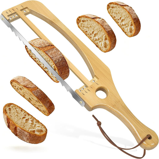 Adjustable Bread Slicer for Homemade Bread, 16.5'' Sourdough Bread Knife with Magnetic Adjustment Mechanism 5 Thickness Guides, Stainless Steel Serrated Bread Cutter for Bagels, Baguettes and More