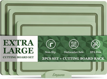 Empune 3-Piece Plastic Cutting Boards for Kitchen - Thick & Non-Slip Chopping Board Set with Juice Grooves, Dishwasher Safe, BPA Free, Includes Large & Small Sizes, Gray