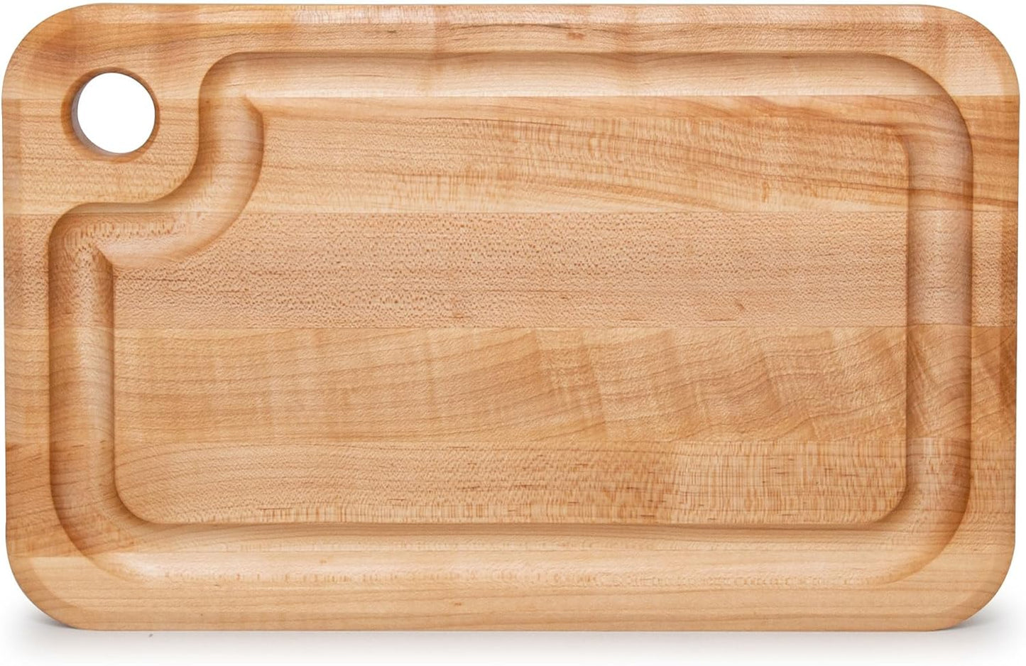 John Boos Prestige Series Rectangular Wooden Maple Cutting Board 18”x12” – 1.25” Thick, 8-lb Reversible Butcher Block with Juice Groove, Edge-Grain & Finger Grip Hole – Made in the USA