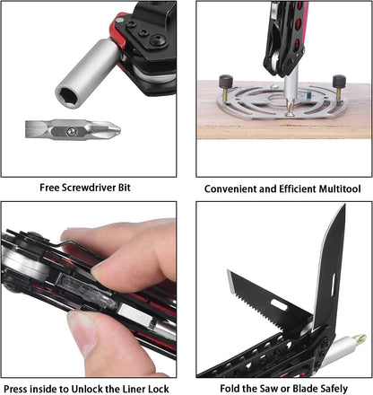 edcfans Folding Utility Knife Box Cutter with 5 Razor Blades, Pocket Utility Knives, Screwdriver, Saw, Lock Design, Clip and Holder for Belt, EDC Heavy Duty Work Knifes, Fathers Day Dad Gifts for Papa