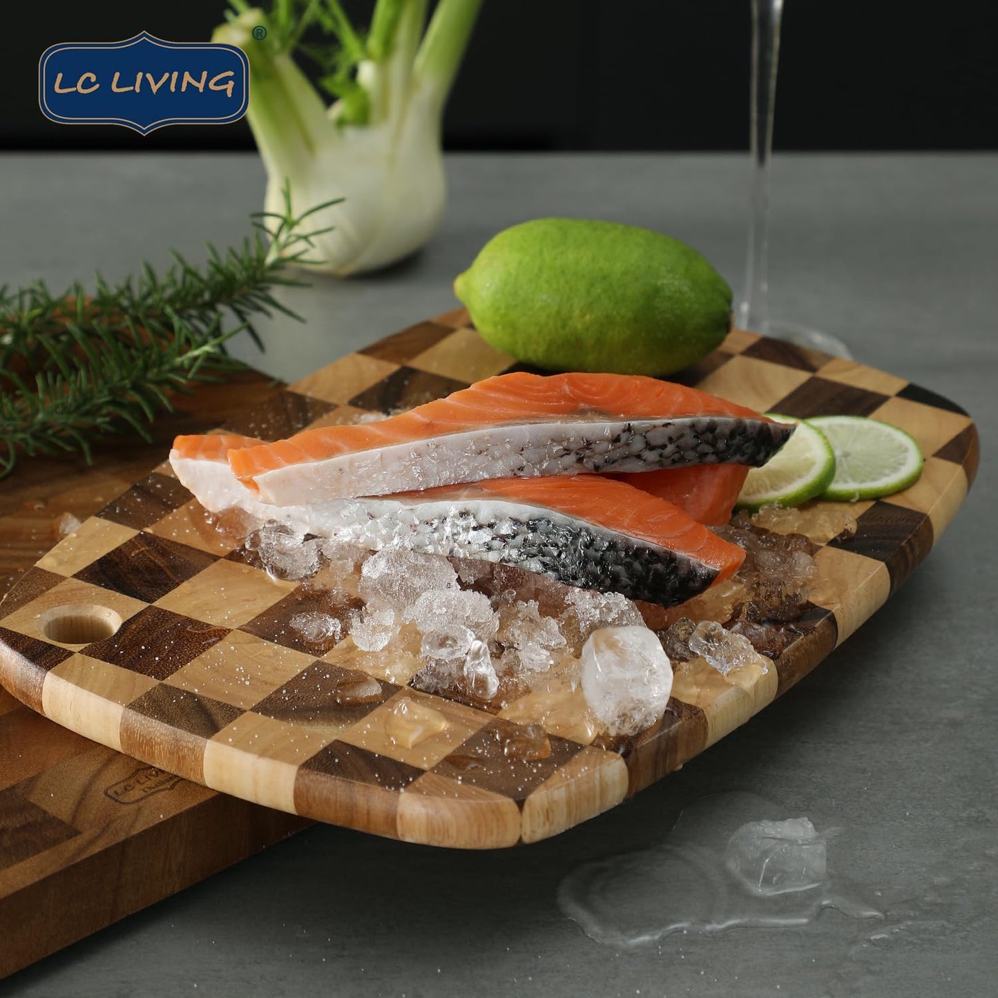 Thai End Grain Acacia Wood End Grain Oval Hanging Cutting Board, best for chopping board, prep station, kitchen deco, cheese, meat, bread, veggies & fruits, 15.7"x11"
