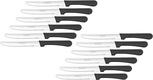 CUISINOX Black Handle Stainless Steel Steak Knives, Set of 12