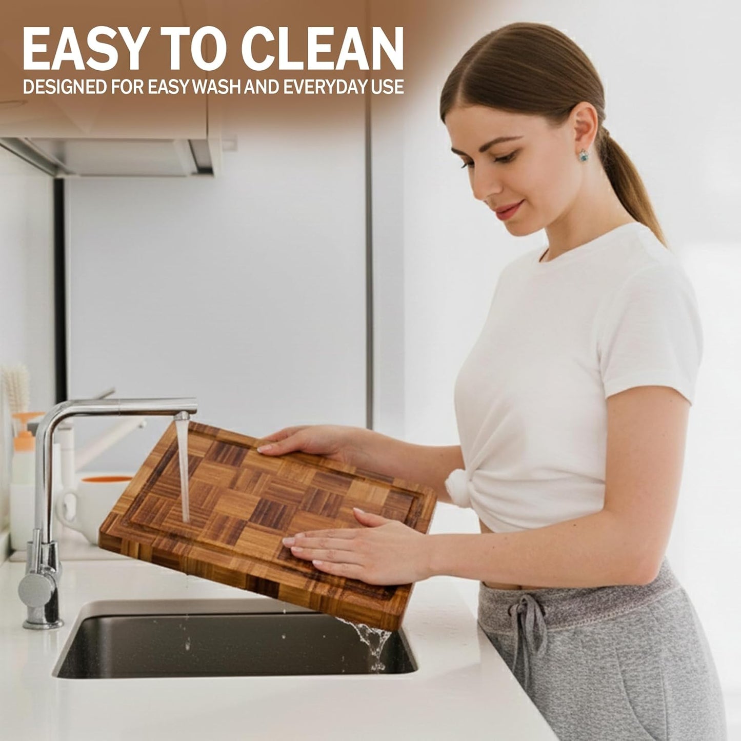 Bamboo Cutting Board Set of 3 in Large, XL and XXL Sizes, Heavy Duty Wooden Kitchen Boards, End Grain Butcher Block with Juice Groove, Durable Non-Slip Serving and Prep Boards