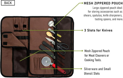 EVERPRIDE Chef Knife Roll Bag Holds 10 Knives – Contains 2 Large Zippered Pockets for Meat Cleavers and Cooking Tools – Durable Knife Carrier Case for Chefs and Culinary Students – Knives Not Included