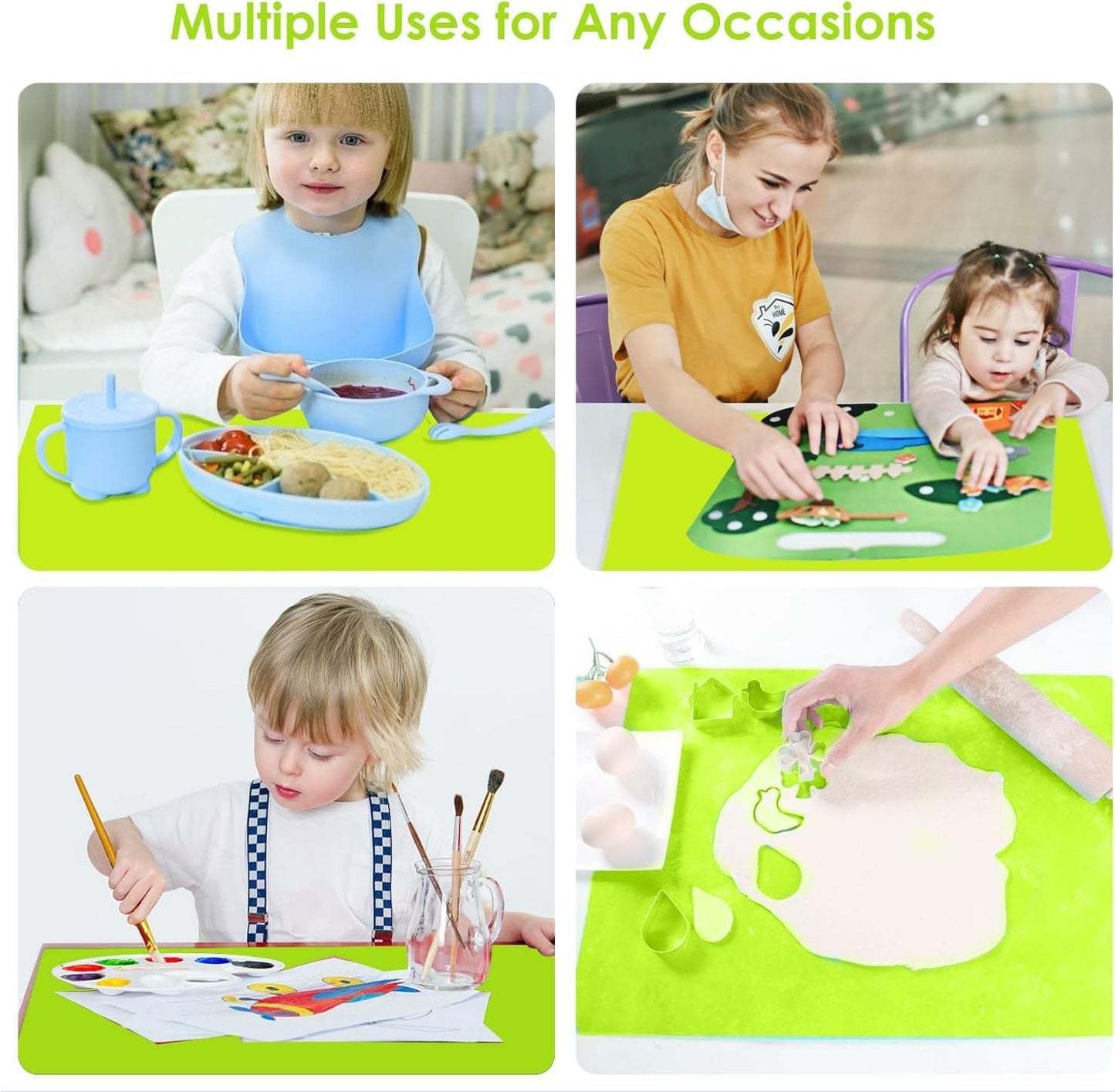 Extra Large Dark Green Countertop Mat - Silicone Table Kitchen Desk Mat - Non-Slip & Heat Resistant - Dinner Placemat Pastry Dough Rolling Mat - Colors B