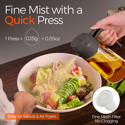 YARRAMATE 16oz/470ml Glass Olive Oil Sprayer for Cooking with Stickers, 2 in 1 Oil Dispenser for Kitchen Gadgets, Food Grade Premium Spray Bottle for Salad, Frying, BBQ (Creamy White)