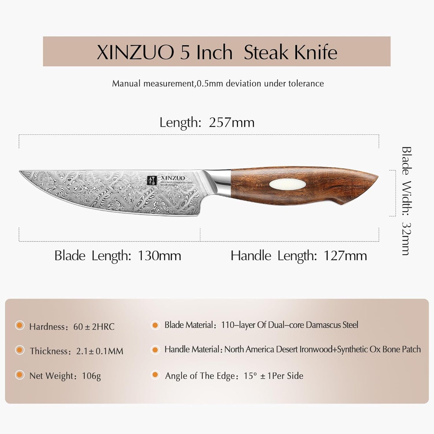 XINZUO 8.3 Inch,110 Layers Damascus Steel Chef Knife Cleaver, Professional Hand Forged Kitchen Cooking Knife,Full Tang,Sharp Slicing Knife Gyuto Knife-North America Desert lron Wood Handle