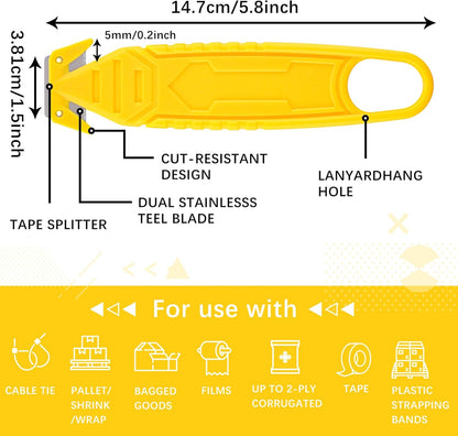 Therwen 30 Pcs Safety Box Cutter Knife of Stainless Steel Concealed Blade Package Opener with Tape Splitter for Carton Cardboard Wrap Letter Work Bag Straps Film Utility Tool (Black)